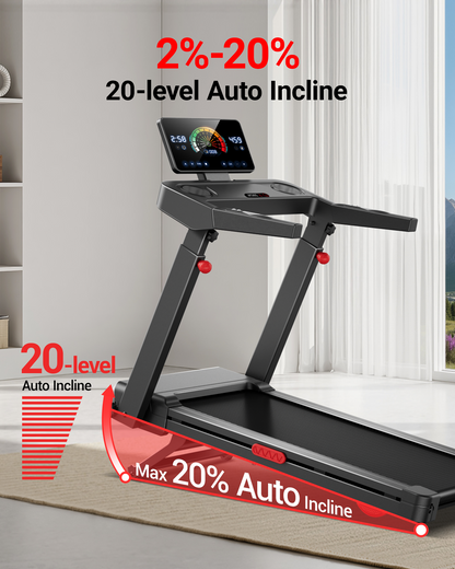 Treadmill with auto incline feature in a home setting