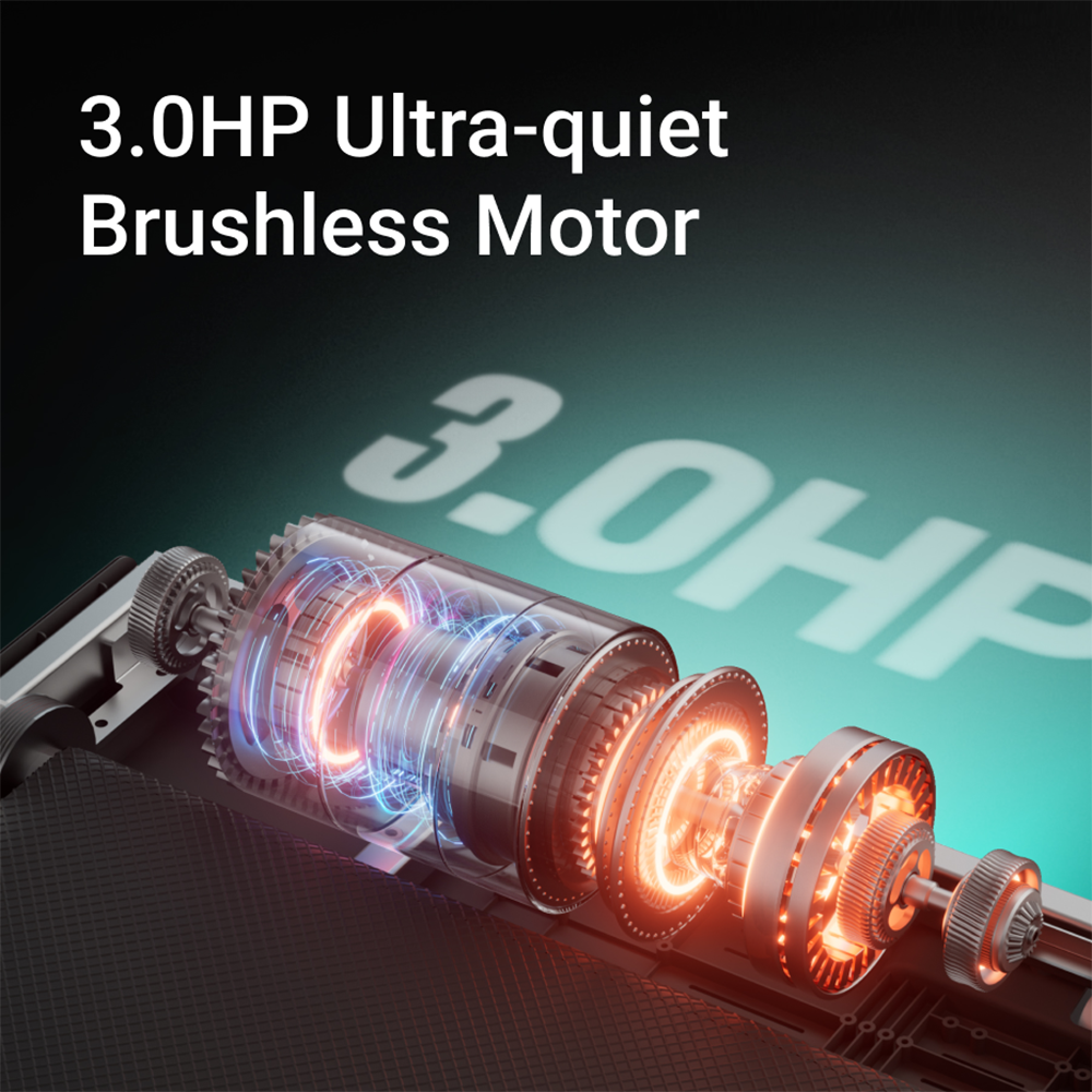 3.0HP Ultra-quiet Brushless Motor with glowing components on a dark background