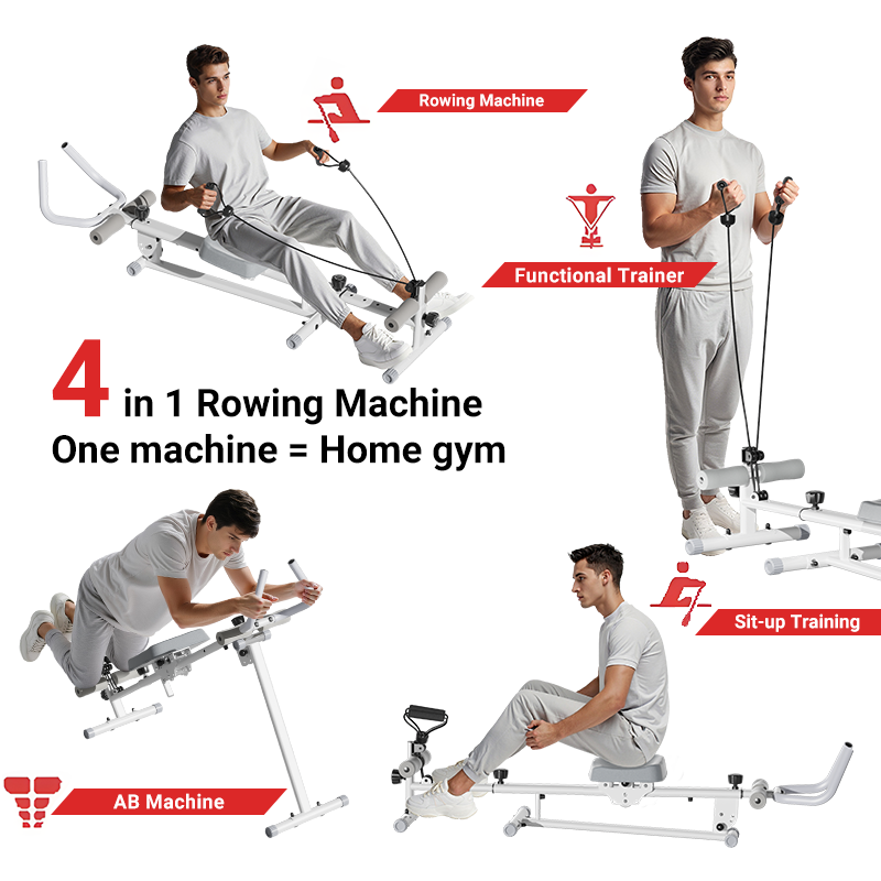 Multifunctional exercise machine with various training modes on a white background
