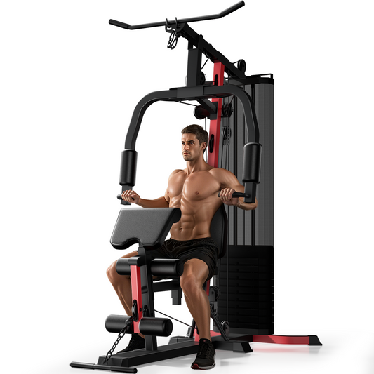 Man using a weight machine in a gym setting