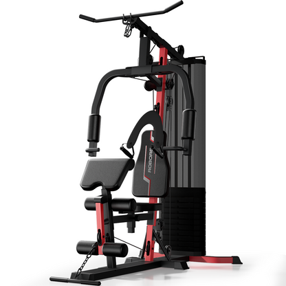 Gym machine with black and red design on a white background