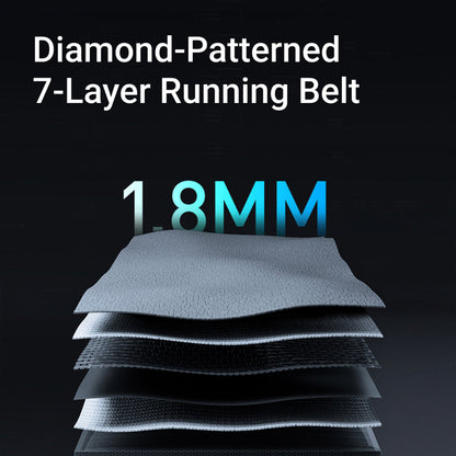 Stack of diamond-patterned 7-layer running belts with text on a black background