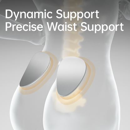 Waist support device with text 'Dynamic Support Precise Waist Support' on a gray background