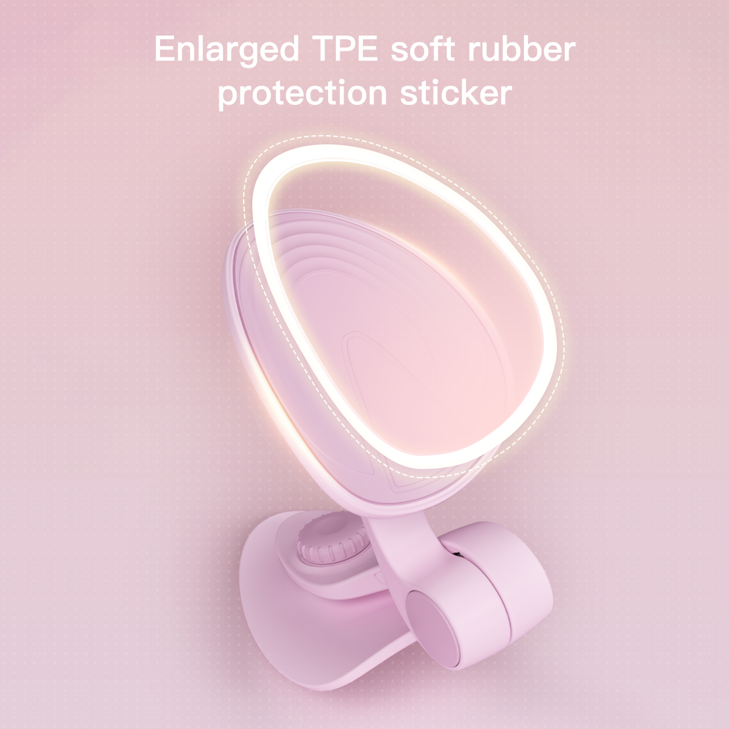 Pink phone ring light with TPE soft rubber protection sticker on a pink background