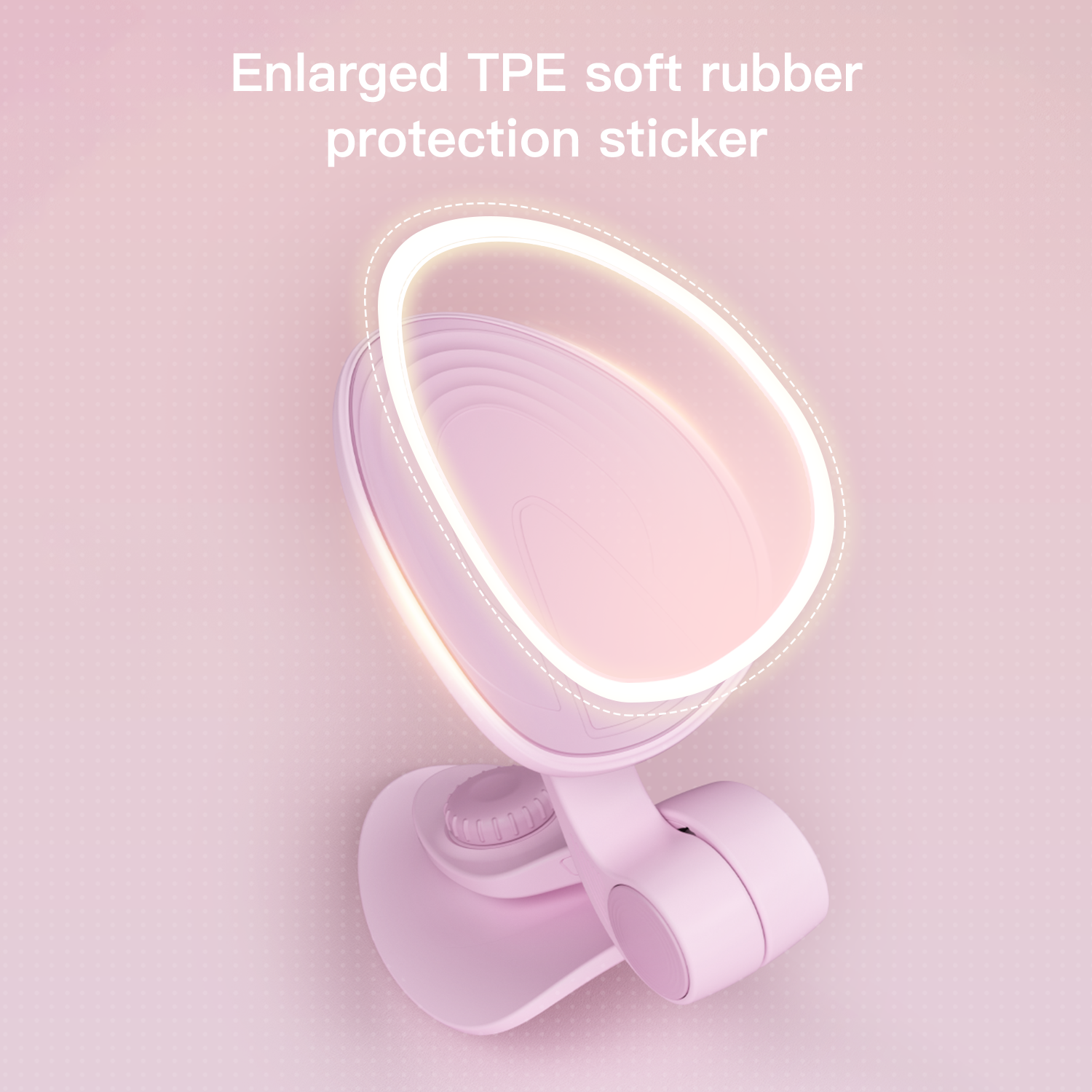 Pink phone ring light with TPE soft rubber protection sticker on a pink background