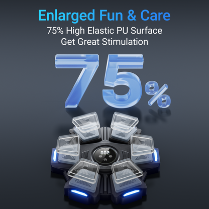 Product with text about high elastic PU surface and stimulation on a dark background