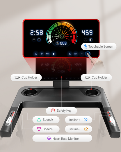 Fitness equipment with digital display and control buttons on a gray background