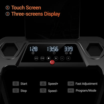 Treadmill control panel with digital display and touch screen